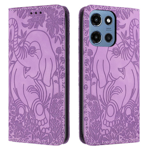 Moto G 2025 Retro Elephant Embossed Leather Phone Case - Purple